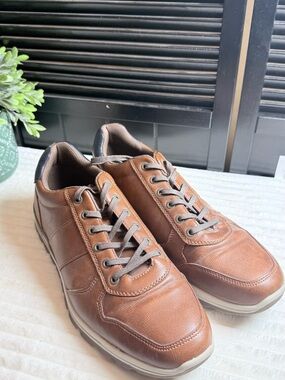 DayFive Brown Leather Slip-On Style Lace-Up Loafers